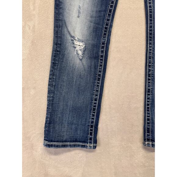 Miss Me Jeans Womens 30 Medium Wash Blue Denim Signature Crop Embellished Pocket - Picture 8 of 14